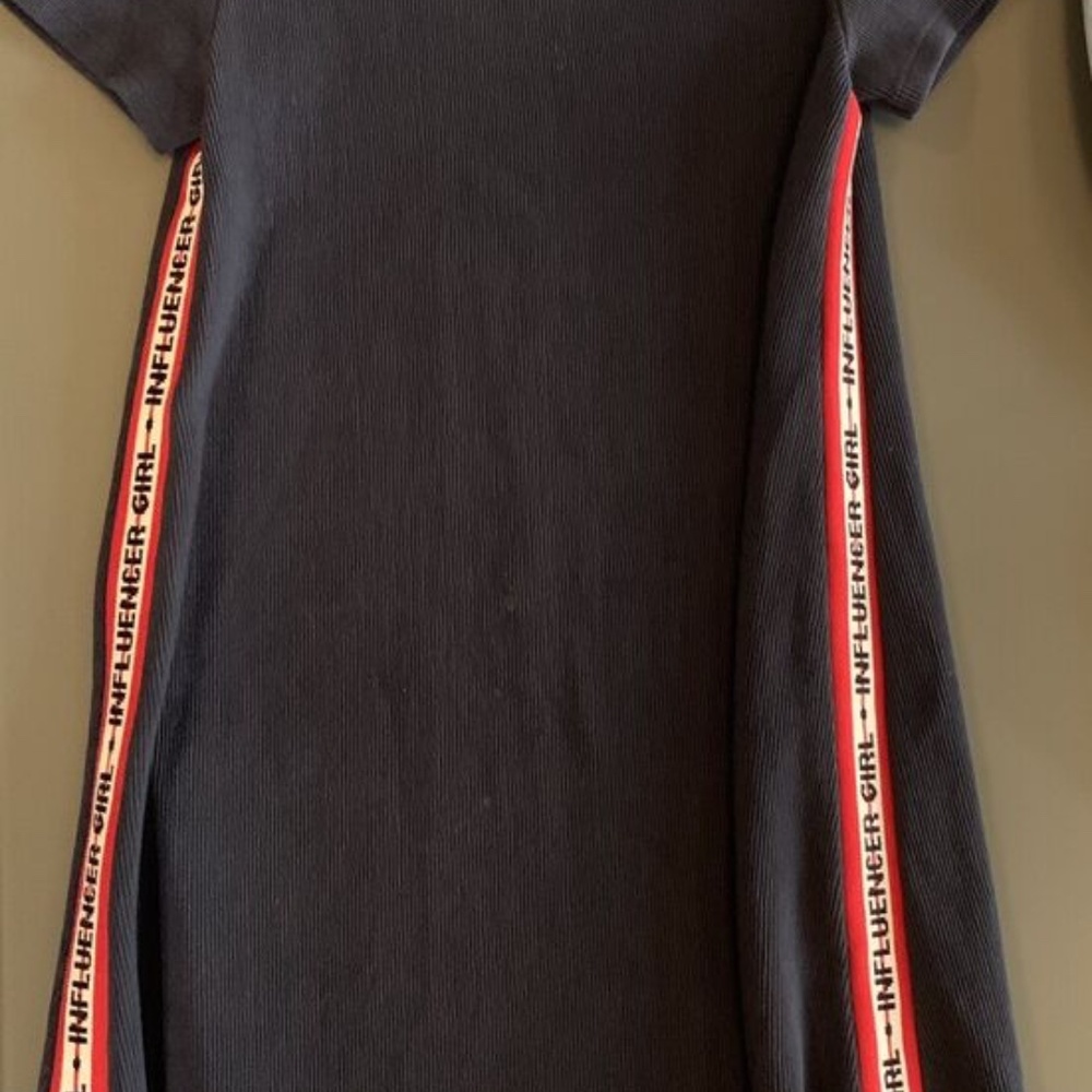 Zara Navy Ribbed A-line INFLUENCER GIRL dress size 13/14 MINT